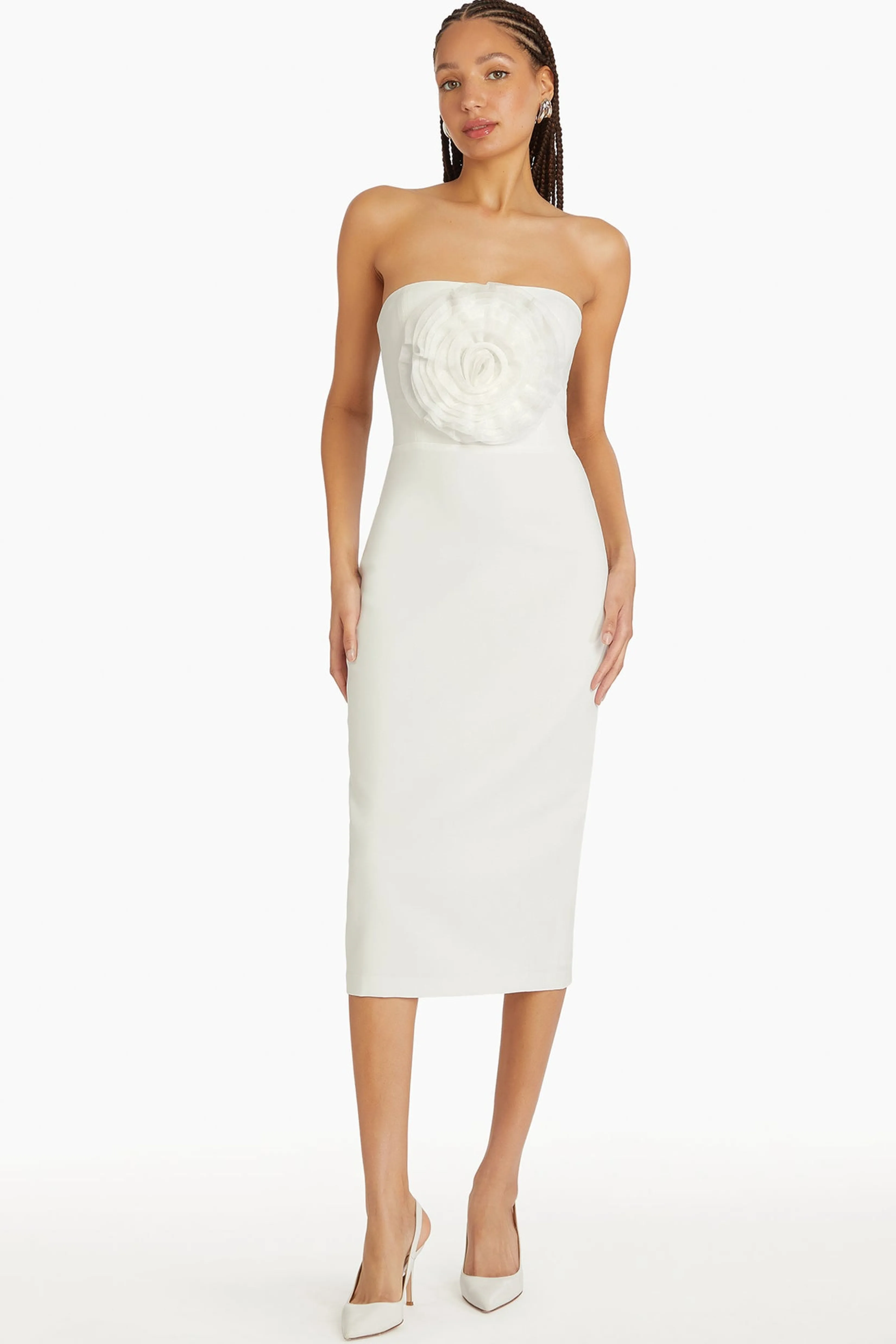 Shop Amanda Uprichard Fae Rose Midi Dress Ivory
